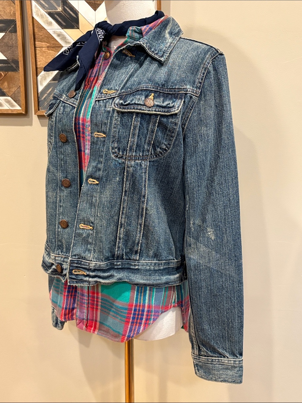 Vintage Ralph Lauren Sport 90s Distressed Denim Jean Jacket size Small - Picture 3 of 11